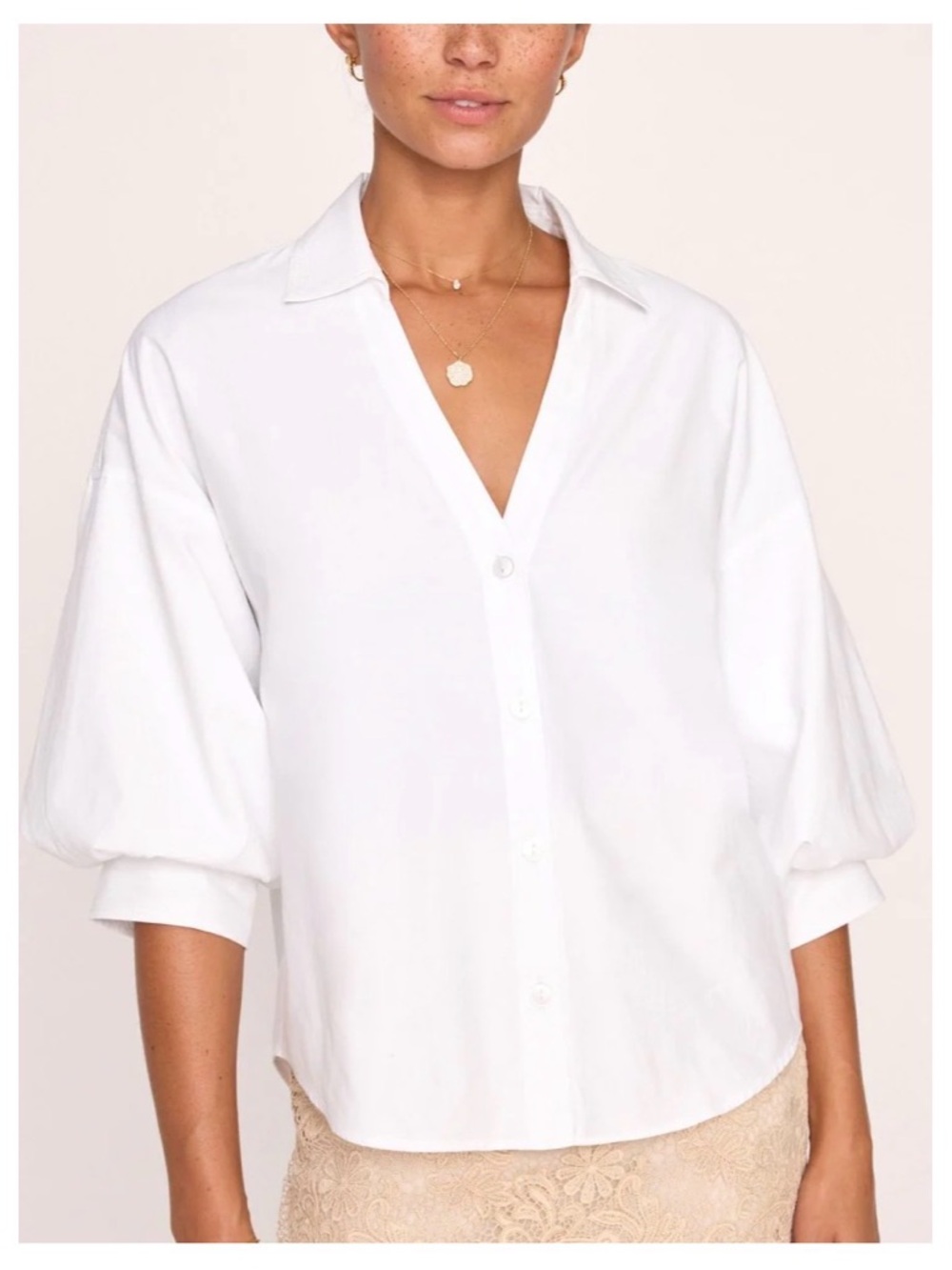 Brochu Walker Kate White Button-Front Puff Sleeve Blouse